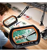 HITTI 12X Square Magnifying Glass with Light and Clamp, Hands-Free Lighted Stand with Ultra Long ...