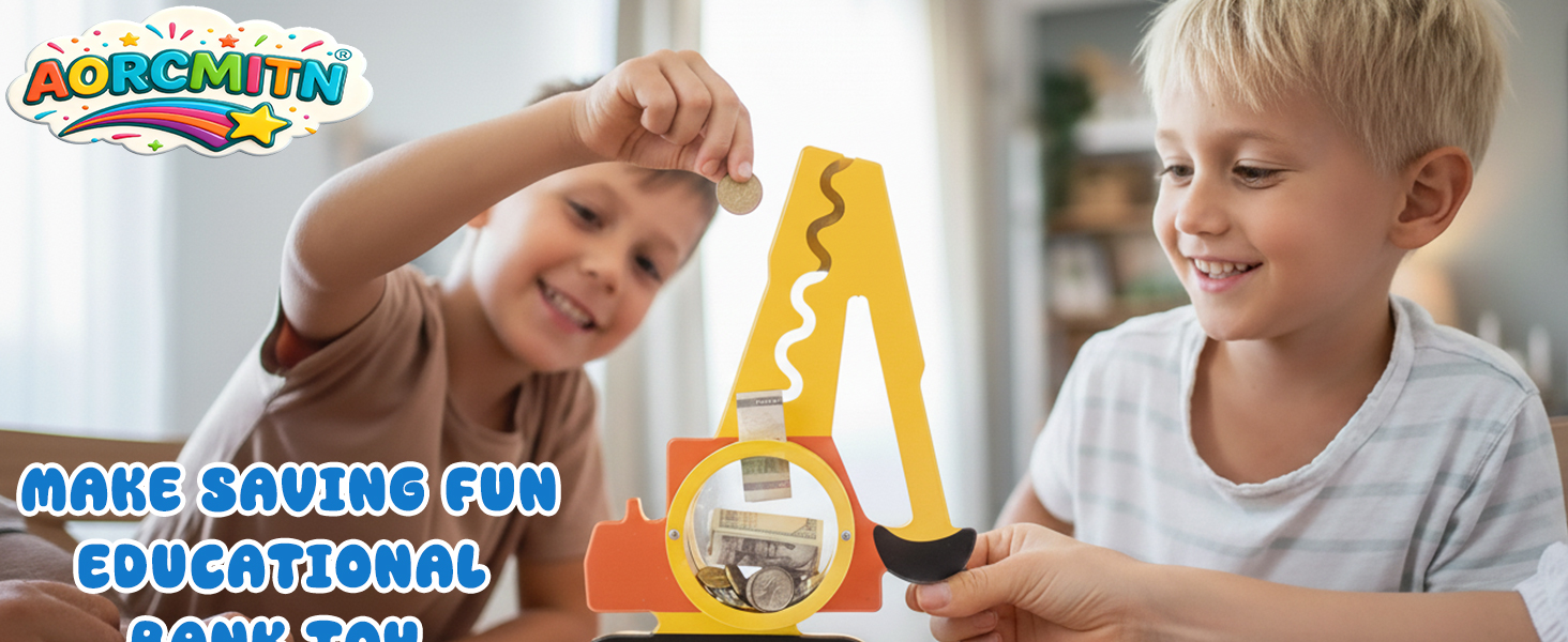 Educational wooden coin bank for kids, interactive clear belly design for learning to save money