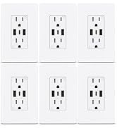 ThunderWay 6.0A USB Outlet, 15 Amp 3 Port USB C Wall Outlets Receptacles | 30W Fast Charging, Whi...