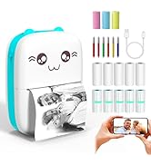 LabelMore Inkless Sticker Printer, Mini Pocket Printer with 13 Rolls Thermal Paper, Mini Thermal ...