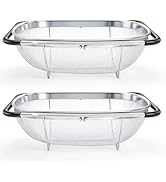 Suwimut 2 Pack Over the Sink Oval Colander for Kitchen, Stainless Steel Fine Mesh 6 Quart Straine...