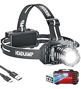 LED Rechargeable Headlamp, 2980LM Head Lamp Super Bright with 9 Modes &amp; IPX6 Waterproof Zoomable ...
