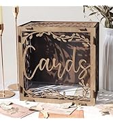 OurWarm Wedding Card Box with Window, Brown Wooden Box Wedding Decorations for Reception, Money I...