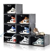 Amllas 8 Pack Shoe Boxes Black Plastic Stackable, Large Shoe Storage Organizer,Drop Side Front Sh...
