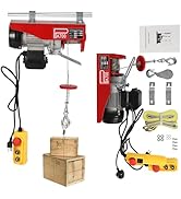 Mini Electric Hoist with Emergency Stop, 551lb Capacity, 510W 110V, Wired Remote, 2 Lifting Strap...