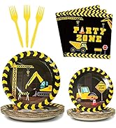 96pcs Construction Birthday Party Supplies Construction Theme Paper Plates and Napkins Constructi...