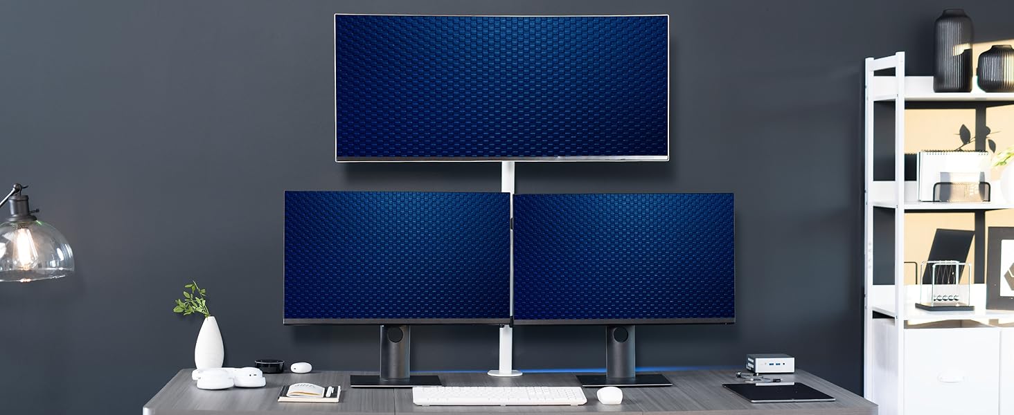 triple screen setup with extra tall monitor mount