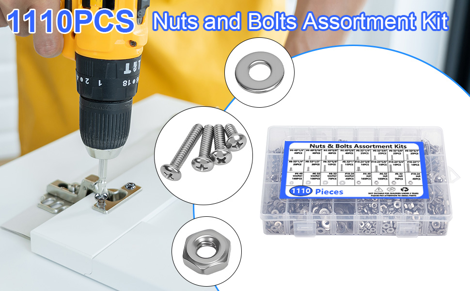 1110PCS Nuts and Bolts Assortment kit
