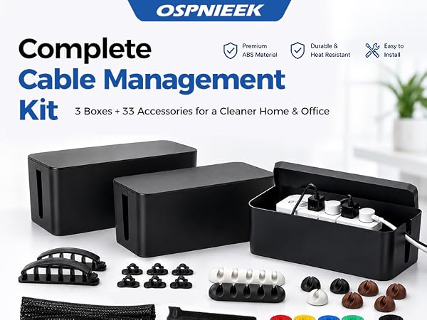 3 Pack Cable Management Boxes Organizers