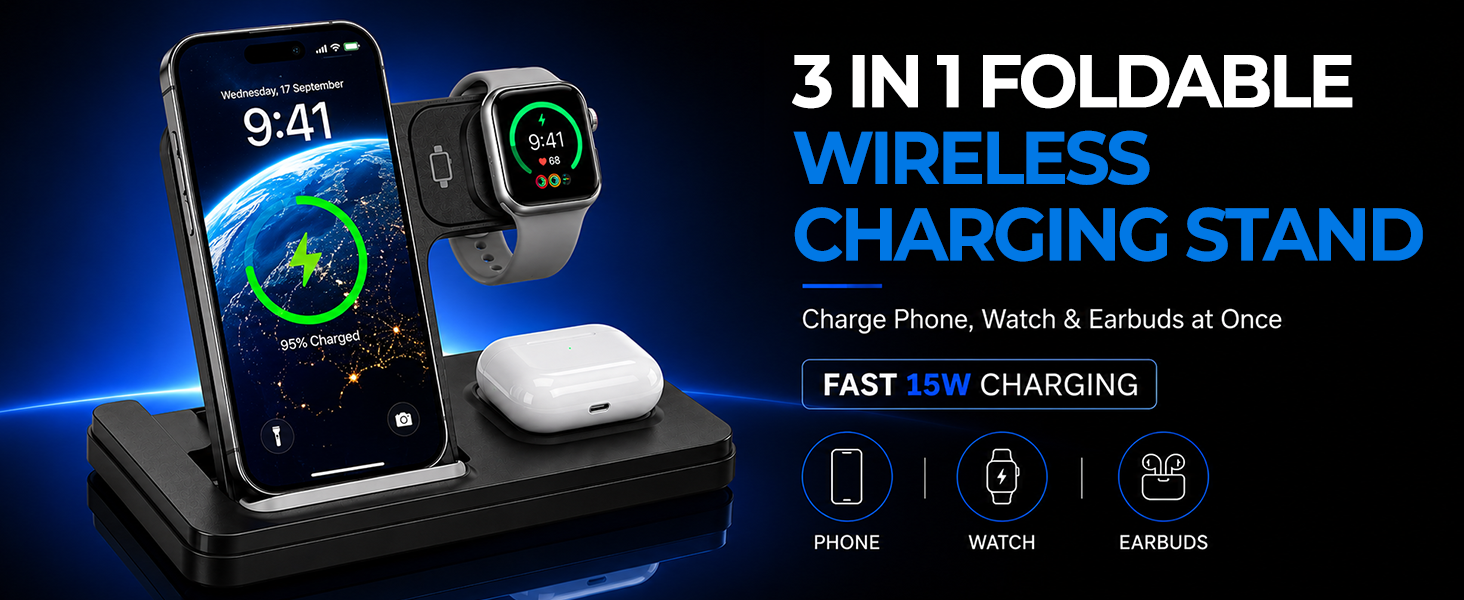 3 in 1 Foldable Wireless Charging Stand