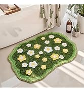Sisher Green Floral Moss Bath mat,Cute Moss Rug Bathroom, Tufted Bath Rugs, Non Slip, Absorbent, ...