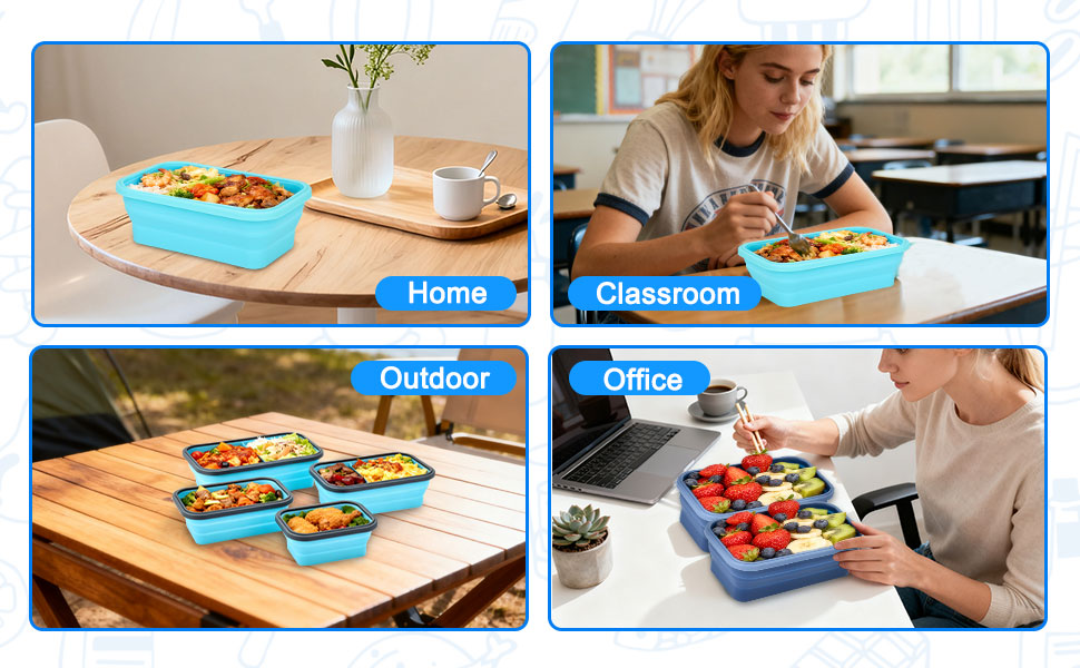 Collapsible Food Storage Containers Silicone Lunch Container with Lids Collapsible Lunch Box Food