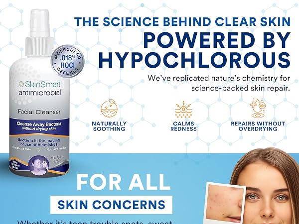 SkinSmart Antimicrobial Facial Cleanser For Acne, Targets Bacteria For Active Teenage Athletes