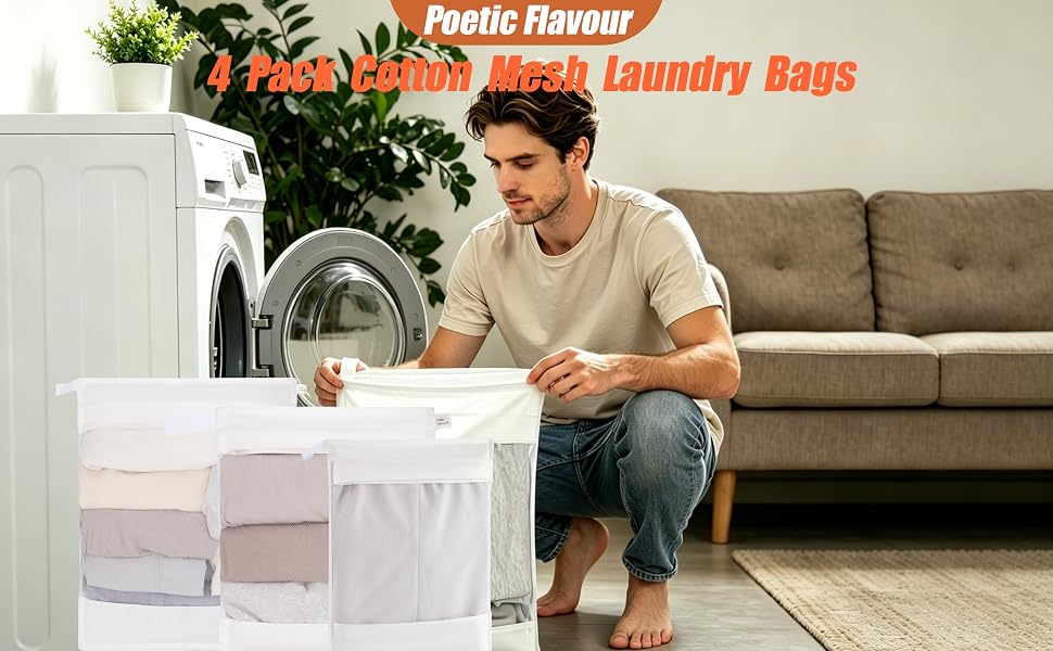4 pack cotton mseh laundry bags