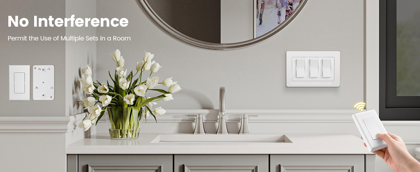 Wireless 3-way light switch kit ensures independent operation of multiple kits in the same house