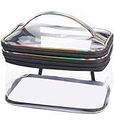 Lermende Travel Toiletry Bag, 2 Layer Clear Makeup Bag Makeup Pouch for Travel, Portable Makeup O...
