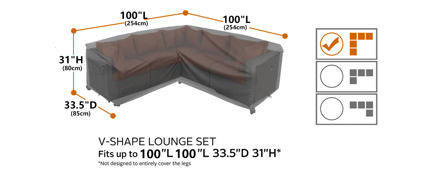 V shaped patio sofa covers 100x100