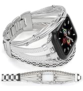 MQOUNY Posh Leather Bling Bands Compatible with Apple Watch Band 45mm 44mm 42mm 41mm 40mm 38mm 49...