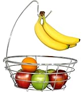 DecoBros Wire Fruit Tree Bowl with Banana Hanger, Chrome Finish