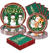Fighting to Achieve 72PCS Christmas Plates and Napkins for Party Decorations, Set of 24 Merry Chr...