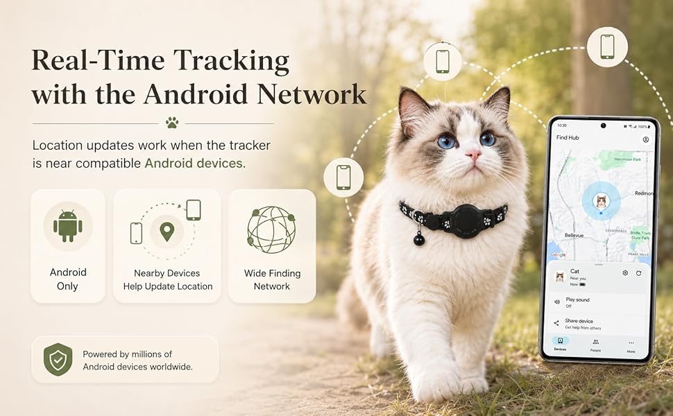 GPS Collar for Cats,Pet Tracker (Android Only) Smart tag