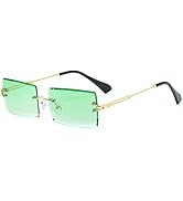 LASPOR Retro Rimless Rectangle Sunglasses for Women Men Tinted Lens Gold Metal Frameless Vintage ...
