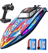 DEERC Fast RC Boat for Pool &amp; Lake with LED Light, 20+MPH, 40+ Mins, Self Righting Remote Control...