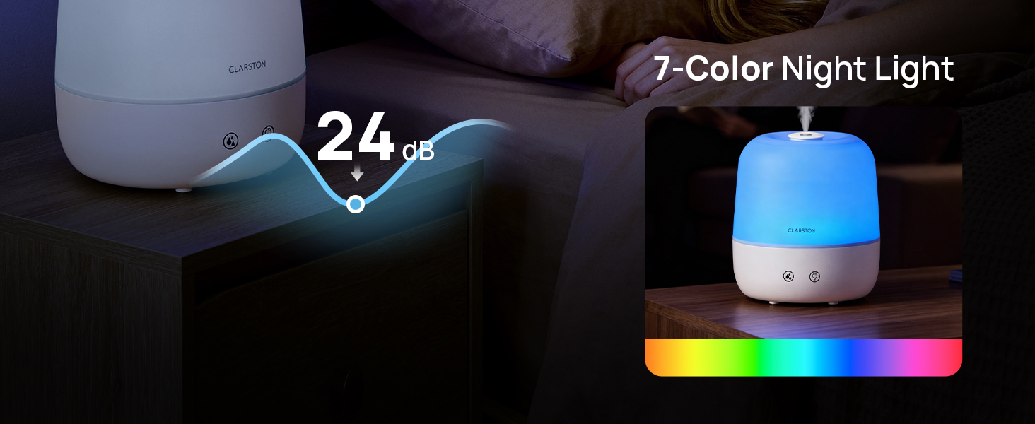 Choose from 7 soft, rotating colors or set a single color to enhance the ambiance of your room