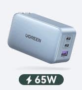 UGREEN 65W USB C Charger Block, Nexode 3-Port GaN Fast Type C Charger, Compact Foldable Power Ada...