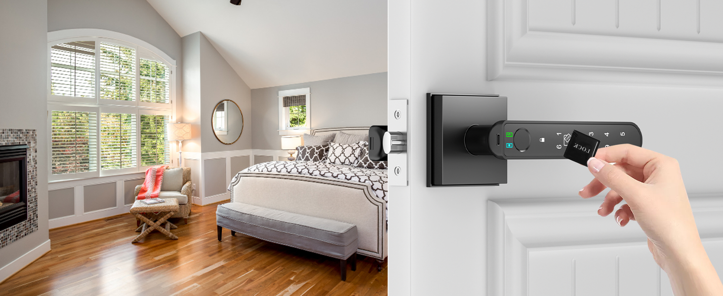 fingerprint door lock with app rfid card Access square black