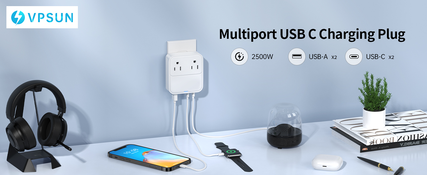 Multiport USB C Charger Block on the wall