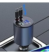 Retractable Car Charger - 4-in-1 Fast Car Phone Charger Dual Type-C 120W Cigarette Lighter USB Ca...