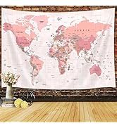 World Map Wall Art for Kids, Educational Tapestry with Countries and Major Cities, Asia, Europe, ...