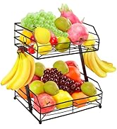 Livabber Fruit Basket for Kitchen, Metal Fruit Storage Bin with 2 Banana Hangers, Countertop Wire...