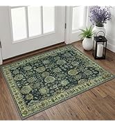 Lansny Small Vintage Area Rug 2x3, Washable Entryway Rug Printed Faux Wool Floral Indoor Door Mat...