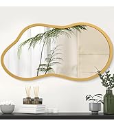 AAZZKANG Gold Asymmetrical Mirror with Wooden Frame Irregular Decorative Wall Mirrors for Bedroom...