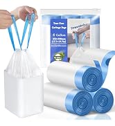 4 Gallon Trash Bags Drawstring, Small Trash Bags Tear-Free, 4 Gal Unscented White Small Garbage B...