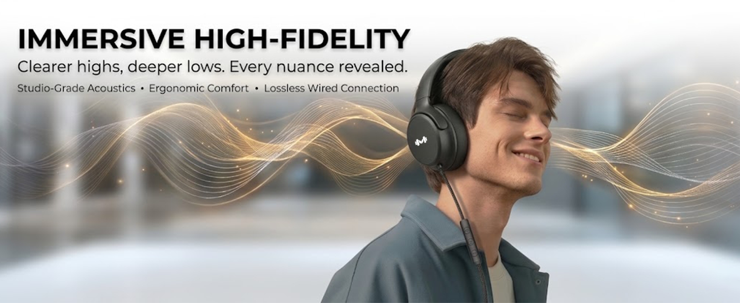 Wired over-ear headphones delivering clear audio and lossless connection.