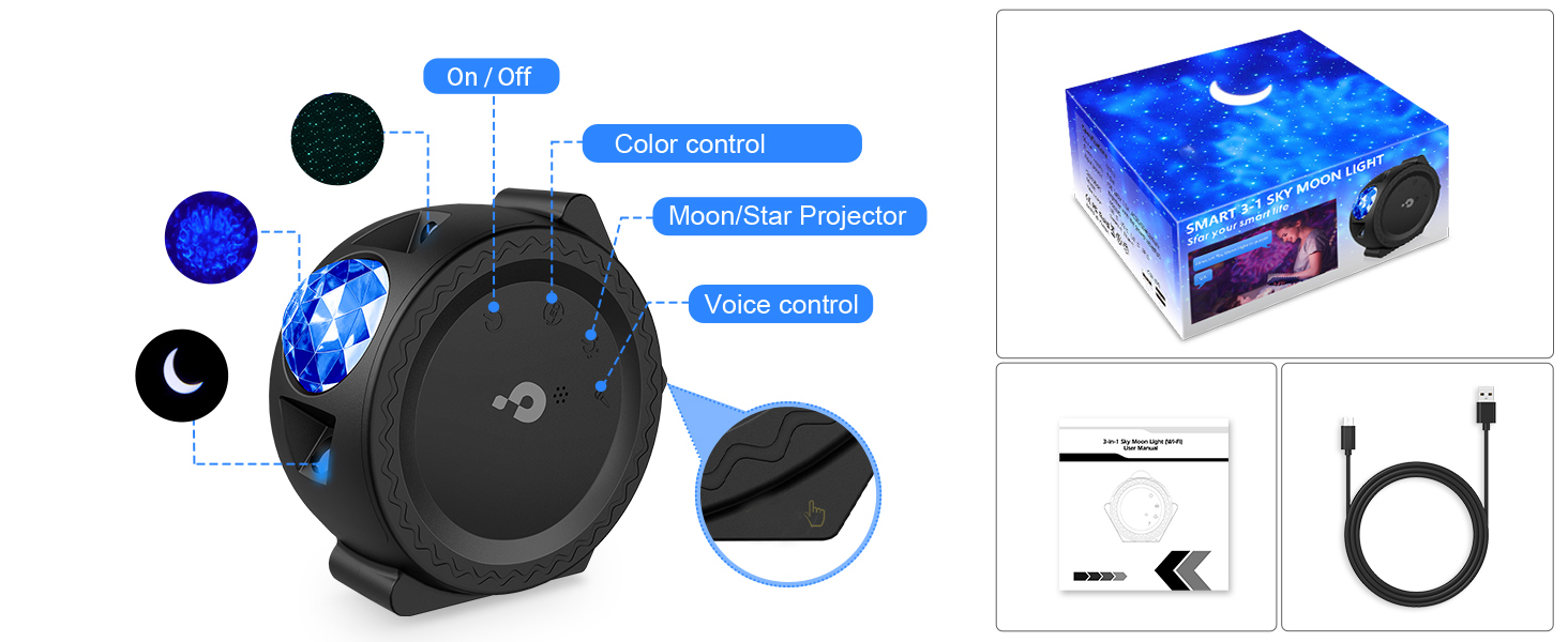Galaxy Projector Star Night Light - 3-in-1 Moon Star Aurora Projector for Bedroom