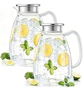 CubbyHaven Glass Pitcher with Lid and Handle, 2.2L Borosilicate Glass Water Carafe, Stainless Ste...