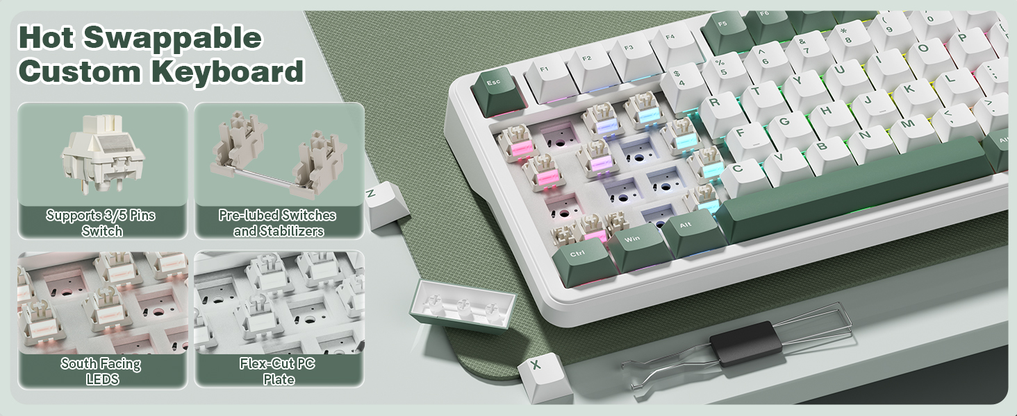 Keyporia L75 hot-swappable mechanical keyboard with 3/5-pin switch support, pre-lubed switches