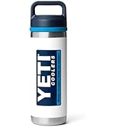 YETI Rambler 18 oz Bottle, Leakproof, Vacuum Insulated, Stainless Steel with Chug Cap, White/Blue
