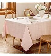 Laolitou Light Pink Checkered Table Cloth Rectangle Table Gingham Textured Cotton Linen Tableclot...