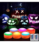 Litake 6 PCS RGB WW pumpkin flameless candle Halloween Pumpkin Light, LED Flickering Jack-O-Lante...