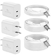 3Pack PD 3.0 White Super Fast Charger USB C Dual Port Charger Block with 3Pack 60W [3FT+6FT+10FT]...