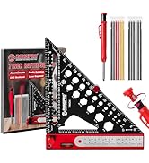 8 in 1 Rafter Square with Carpenter Pencil, Multi-Purpose Carpenter Square Tools: Square, Protrac...