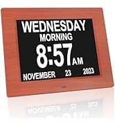 [2024 Newest] 8-Inch Oversized Calendar Day Date Time Clock, Premium Wood Grain Color with Non-Ab...