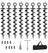 Ground Anchors Screw in, 8 Pack Spiral Trampoline Anchors with Nut and Tool Swing Set Anchors Ten...