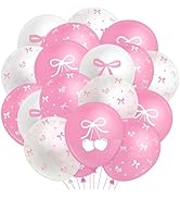 K1tpde Pink Coquette Bow Balloon - 50PCS Pink Bow and White Cherries Latex Balloon Set for Adult,...