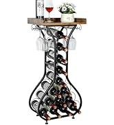 X-cosrack Wine Rack Freestanding Floor, Mini Bar Table Wine Holder Stand Liquor Cabinet with Glas...